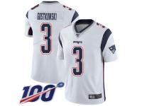 #3 Limited Stephen Gostkowski White Football Road Men's Jersey New England Patriots Vapor Untouchable 100th Season
