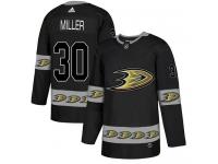 #30 Adidas Authentic Ryan Miller Men's Black NHL Jersey - Anaheim Ducks Team Logo Fashion