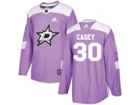 #30 Authentic Jon Casey Purple Adidas NHL Men's Jersey Dallas Stars Fights Cancer Practice