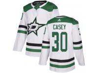 #30 Authentic Jon Casey White Adidas NHL Away Men's Jersey Dallas Stars