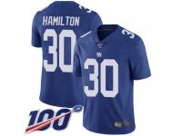 #30 Limited Antonio Hamilton Royal Blue Football Home Men's Jersey New York Giants Vapor Untouchable 100th Season