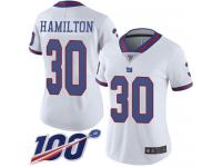 #30 Limited Antonio Hamilton White Football Women's Jersey New York Giants Rush Vapor Untouchable 100th Season