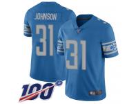 #31 Limited Ty Johnson Blue Football Home Youth Jersey Detroit Lions Vapor Untouchable 100th Season