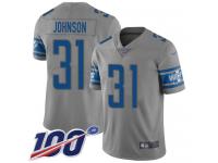 #31 Limited Ty Johnson Gray Football Youth Jersey Detroit Lions Inverted Legend 100th Season