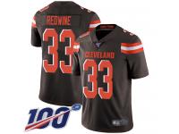 #33 Limited Sheldrick Redwine Brown Football Home Men's Jersey Cleveland Browns Vapor Untouchable 100th Season