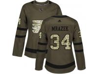 #34 Authentic Petr Mrazek Green Adidas NHL Women's Jersey Philadelphia Flyers Salute to Service