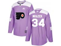 #34 Authentic Petr Mrazek Purple Adidas NHL Men's Jersey Philadelphia Flyers Fights Cancer Practice