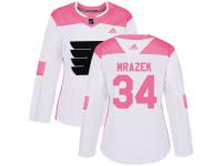 #34 Authentic Petr Mrazek White Pink Adidas NHL Women's Jersey Philadelphia Flyers Fashion