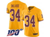 #34 Limited Wendell Smallwood Gold Football Men's Jersey Washington Redskins Rush Vapor Untouchable 100th Season