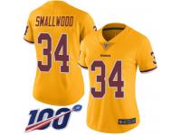 #34 Limited Wendell Smallwood Gold Football Women's Jersey Washington Redskins Rush Vapor Untouchable 100th Season