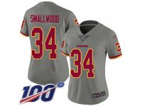 #34 Limited Wendell Smallwood Gray Football Women's Jersey Washington Redskins Inverted Legend 100th Season