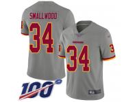 #34 Limited Wendell Smallwood Gray Football Youth Jersey Washington Redskins Inverted Legend 100th Season