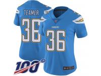 #36 Limited Roderic Teamer Electric Blue Football Alternate Women's Jersey Los Angeles Chargers Vapor Untouchable 100th Season