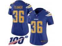 #36 Limited Roderic Teamer Electric Blue Football Women's Jersey Los Angeles Chargers Rush Vapor Untouchable 100th Season