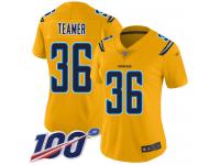#36 Limited Roderic Teamer Gold Football Women's Jersey Los Angeles Chargers Inverted Legend 100th Season