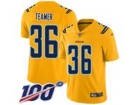 #36 Limited Roderic Teamer Gold Football Youth Jersey Los Angeles Chargers Inverted Legend 100th Season
