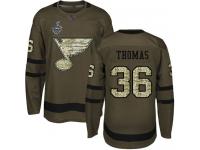 #36 Robert Thomas Green Hockey Men's Jersey St. Louis Blues Salute to Service 2019 Stanley Cup Final Bound