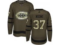 #37 Adidas Authentic Antti Niemi Men's Green NHL Jersey - Montreal Canadiens Salute to Service
