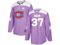#37 Adidas Authentic Antti Niemi Men's Purple NHL Jersey - Montreal Canadiens Fights Cancer Practice