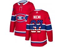 #37 Adidas Authentic Antti Niemi Men's Red NHL Jersey - Montreal Canadiens USA Flag Fashion