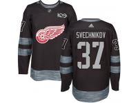 #37 Adidas Authentic Evgeny Svechnikov Men's Black NHL Jersey - Detroit Red Wings 1917-2017 100th Anniversary