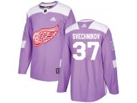 #37 Adidas Authentic Evgeny Svechnikov Men's Purple NHL Jersey - Detroit Red Wings Fights Cancer Practice