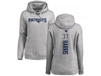 #37 Damien Harris Ash Football Backer Women's New England Patriots Pullover Hoodie