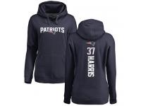 #37 Damien Harris Navy Blue Football Backer Women's New England Patriots Pullover Hoodie
