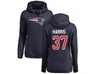 #37 Damien Harris Navy Blue Football Name & Number Logo Women's New England Patriots Pullover Hoodie