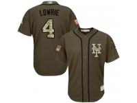 #4 Authentic Jed Lowrie Men's Green Baseball Jersey - New York Mets Salute to Service