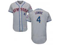 #4 Authentic Jed Lowrie Men's Grey Baseball Jersey - Road New York Mets Flex Base