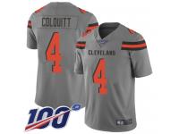 #4 Limited Britton Colquitt Gray Football Men's Jersey Cleveland Browns Inverted Legend Vapor Rush 100th Season