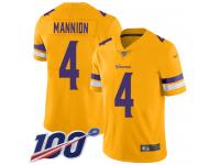 #4 Limited Sean Mannion Gold Football Men's Jersey Minnesota Vikings Inverted Legend 100th Season