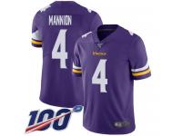 #4 Limited Sean Mannion Purple Football Home Men's Jersey Minnesota Vikings Vapor Untouchable 100th Season