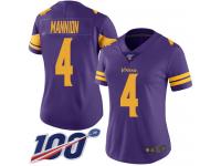 #4 Limited Sean Mannion Purple Football Women's Jersey Minnesota Vikings Rush Vapor Untouchable 100th Season