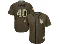 #40 Authentic Wilson Ramos Men's Green Baseball Jersey - New York Mets Salute to Service