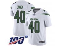 #40 Limited Trenton Cannon White Football Road Men's Jersey New York Jets Vapor Untouchable 100th Season