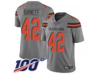 #42 Limited Morgan Burnett Gray Football Men's Jersey Cleveland Browns Inverted Legend Vapor Rush 100th Season