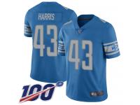 #43 Limited Will Harris Blue Football Home Youth Jersey Detroit Lions Vapor Untouchable 100th Season