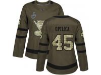 #45 Authentic Luke Opilka Green Hockey Women's Jersey St. Louis Blues Salute to Service 2019 Stanley Cup Final Bound