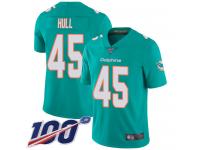 #45 Limited Mike Hull Aqua Green Football Home Men's Jersey Miami Dolphins Vapor Untouchable 100th Season