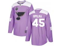 #45 Luke Opilka Purple Hockey Men's Jersey St. Louis Blues Fights Cancer Practice 2019 Stanley Cup Final Bound