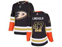 #47 Adidas Authentic Hampus Lindholm Men's Black NHL Jersey - Anaheim Ducks Drift Fashion
