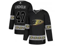 #47 Adidas Authentic Hampus Lindholm Men's Black NHL Jersey - Anaheim Ducks Team Logo Fashion
