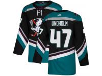 #47 Adidas Authentic Hampus Lindholm Men's Black Teal NHL Jersey - Alternate Anaheim Ducks