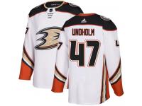 #47 Adidas Authentic Hampus Lindholm Men's White NHL Jersey - Away Anaheim Ducks