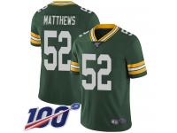 #52 Limited Clay Matthews Green Football Home Men's Jersey Green Bay Packers Vapor Untouchable 100th Season