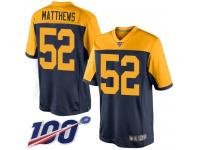 #52 Limited Clay Matthews Navy Blue Football Alternate Men's Jersey Green Bay Packers 100th Season