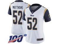 #52 Limited Clay Matthews White Football Road Women's Jersey Los Angeles Rams Vapor Untouchable 100th Season