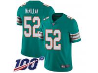 #52 Limited Raekwon McMillan Aqua Green Football Alternate Men's Jersey Miami Dolphins Vapor Untouchable 100th Season
